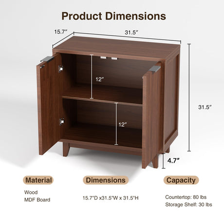 Fluted Cabinet with Storage, 2 Doors Sideboard Buffet, Mid Century Modern Accent Cabinet with Adjustable Shelves, Multifunctional Console Table with Storage for Living Room, Kitchen, Entryway FiveWillowise