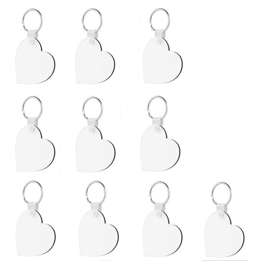 alblinsy hefei 10pcs DIY Sublimation Double-Sided Heat Transfer Keychain Blanks Wooden Hard Board Key Rings White Blank MDF Key Chain for Heat Press(Heart-shaped)