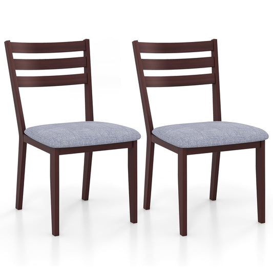 Giantex Wood Dining Chairs Set of 2, Upholstered Kitchen Chair with Solid Rubber Wood Frame, Armless Wooden Dining Side Chairs with Cushion Seat, Farmhouse High Ladder Dining Room Chair - WoodArtSupply