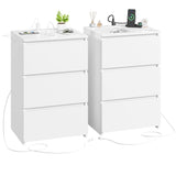 FOTOSOK White Nightstand Set of 2, 26" H White Night Stand with Charging Station, Nightstand Set 2 with USB Ports & Power Outlets, Silent Slides, Wooden End Side Table Bedside Table for Bedroom FOTOSOK