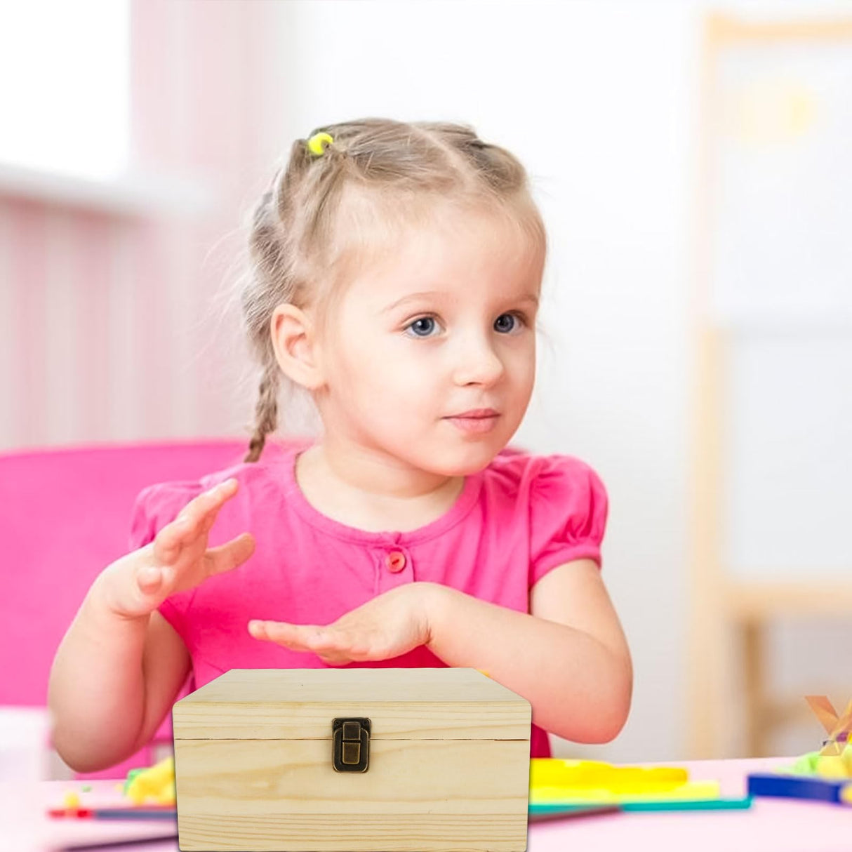 DAJAVE Unfinished Wooden Box, Wooden Storage Box with Hinged Lid, Pine Wood Box DIY Craft Stash Boxes for Arts Hobbies, DIY, Home Storage(9x9x4 Inch) DAJAVE