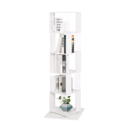 Rotating 360° Display Bookshelf by Rpuzonier - 5 Tier White Storage Rack with Acrylic Plates - WoodArtSupply