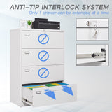Yizosh 4 Drawer White File Cabinet with Lock, Filing Cabinet for Home Office, Metal Locking Office File Storage Cabinet with Drawers, Lateral Filing Cabinet Organizer for Letter/Legal/F4/A4 Yizosh