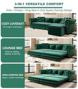 LuxyHoom 89" King Pull Out Sofa Bed, Velvet Chesterfield Sleeper Sofa Couch, 3 in 1 Convertible Tufted Futon Couches with Ottoman for Living Room, Small Space, Apartment, Office, Bedroom, Green LuxyHoom