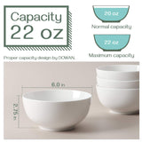 DOWAN 22 OZ White Ceramic Bowls Set of 4 - Perfect for Soup Bowls for Kitchen, Cereal Bowl, Ramen Bowl,Oatmeal Bowl, Fruit Bowl,Salad Bowl, Rice Bowl - Dishwasher & Microwave Safe DOWAN