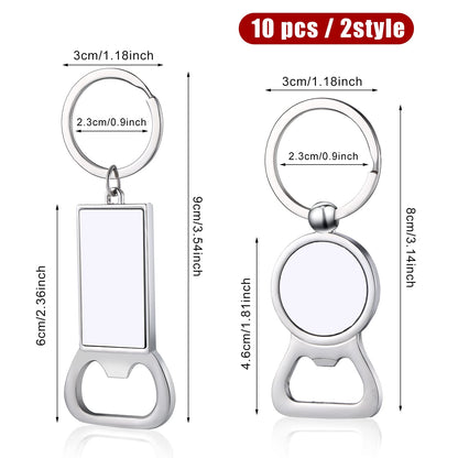 Patelai 10 Pieces Sublimation Blank Keychains Sublimation Metal Blank Bottle Opener Keychains Aluminum Heat Transfer Sublimation Key Rings Customized Sublimation Photos (Round, Rectangle)