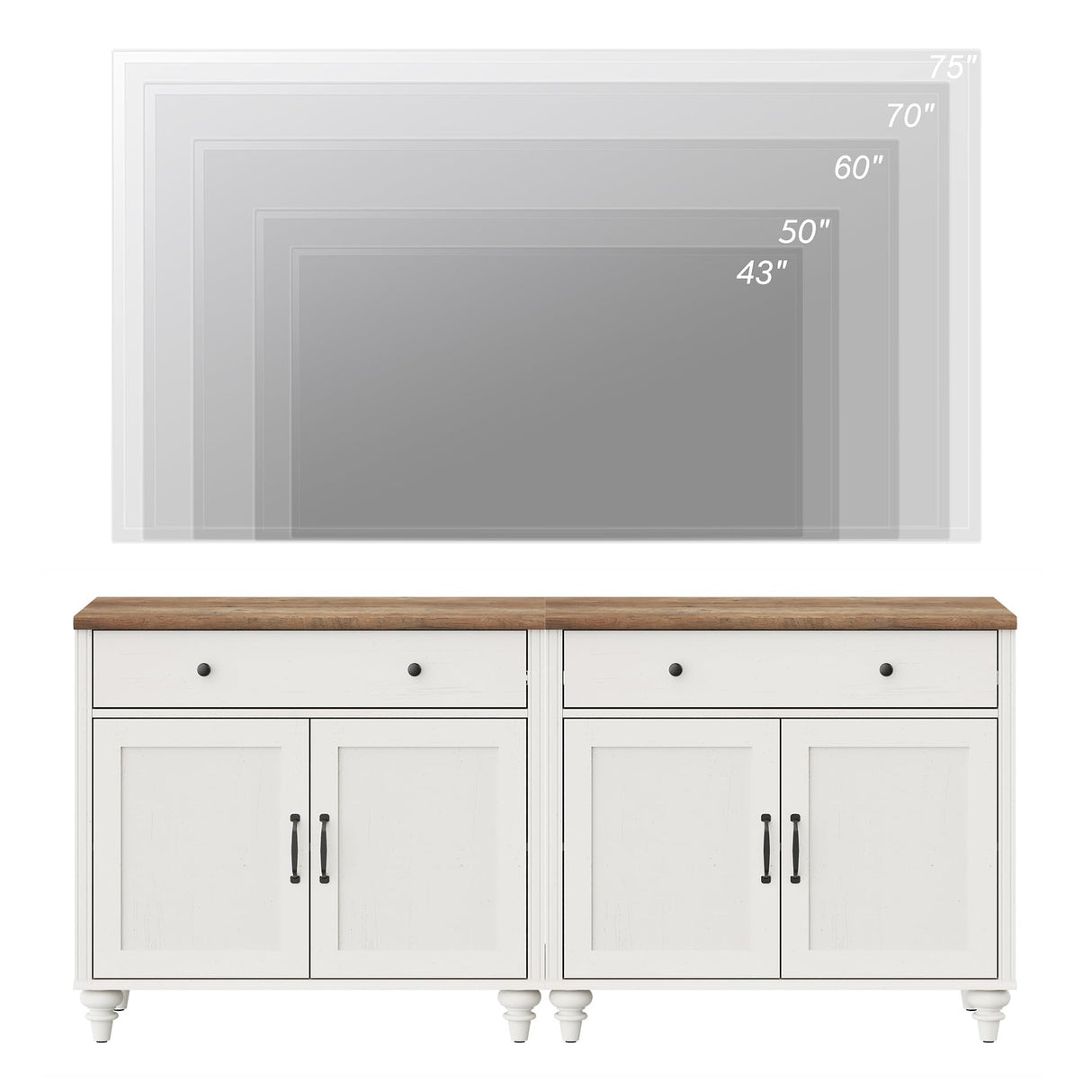 WAMPAT Entertainment Center with Bookshelves for TVs up to 75", Farmhouse Wall Unit TV Stand with Doors & Drawer, Media Console Table for Living Room, Bedroom & Home Theater, White WAMPAT