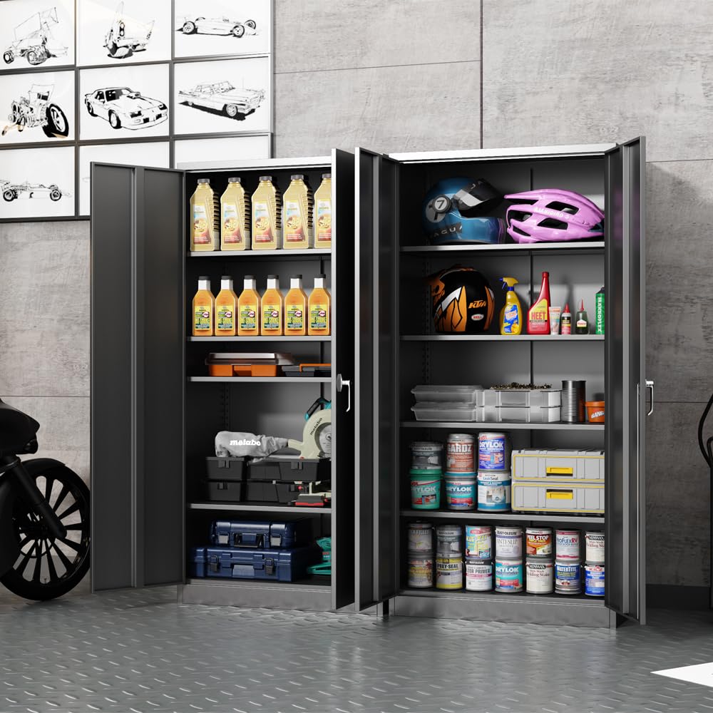 Majnesvon Metal Storage Cabinet, 72" Locking Metal Storage Cabinet, with 2 Doors and 4 Adjustable Shelves, for Storage Office, Garage, Home, Majnesvon