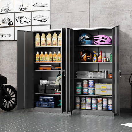 Majnesvon Metal Storage Cabinet, 72" Locking Metal Storage Cabinet, with 2 Doors and 4 Adjustable Shelves, for Storage Office, Garage, Home, Majnesvon