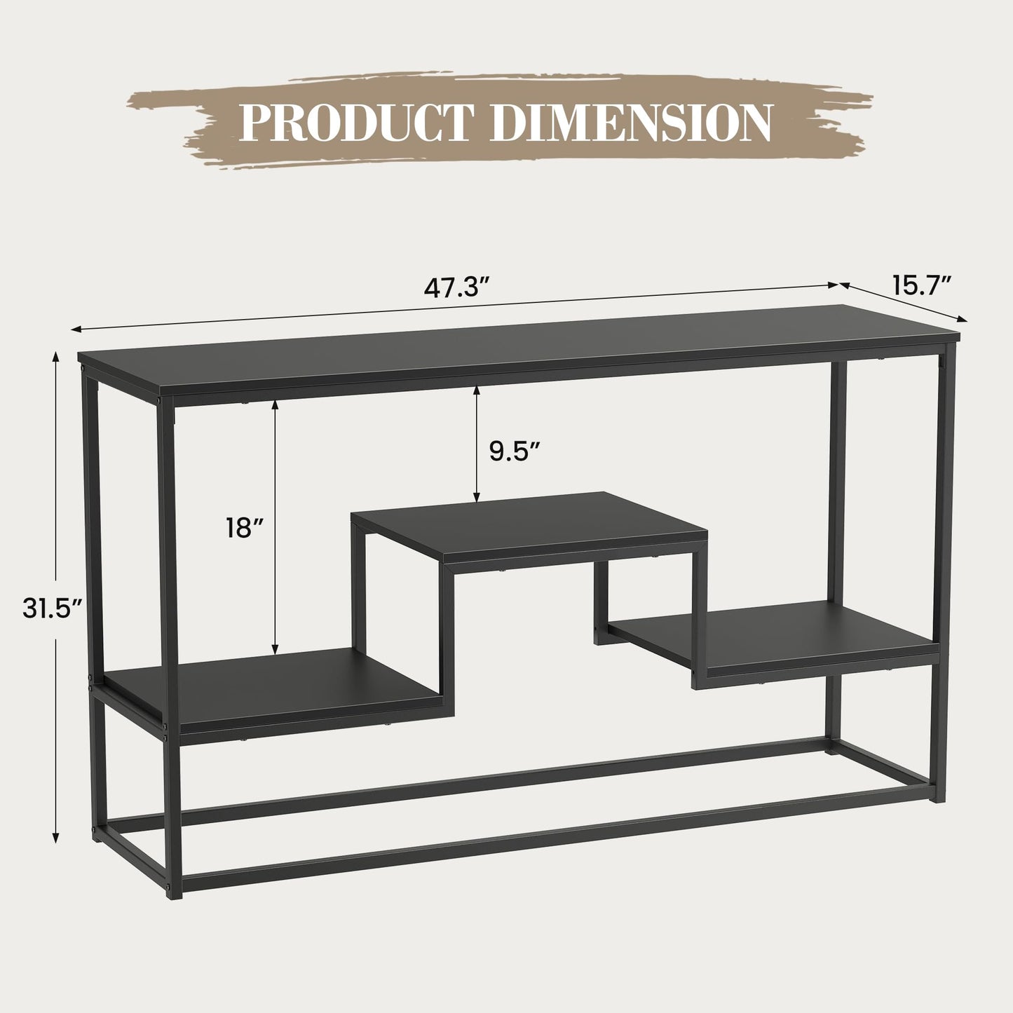 YOUDENOVA TV Stand for TVs up to 55 Inch, TV Console Table with 3-Tier Open Storage Shelves, Modern Industrial Entertainment Center for Living Room, Bedroom, Black