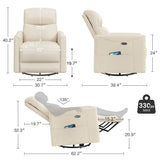 Welzona Power Swivel Rocker Recliner, 360° Swivel Nursery Rocking Chair, PU Leather Glider Rocking Recliner, Infinite Position Electric Chair for Adults with USB Port for Living Room, Beige White Welzona