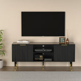 TV Stand for 65 Inch TV, Black TV Stand Entertainment Center with Storage, Fluted Waveform Doors TV Console Table with Sliding Doors & Adjustable Shelves, TV Stand for Living Room Bedroom, Black SYESWAY