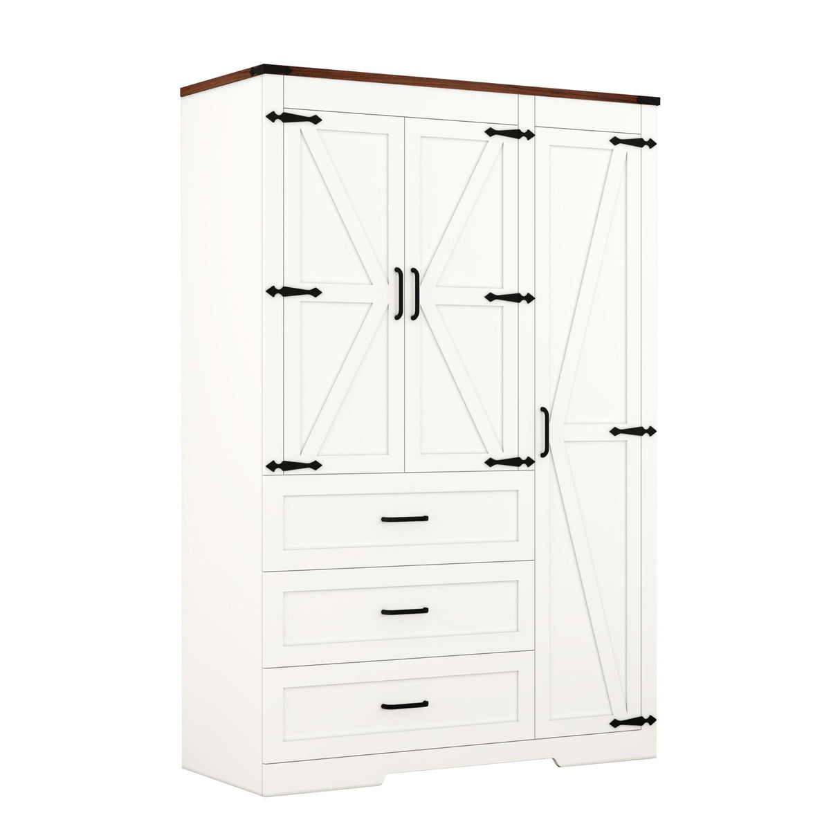 3 Door Armoire Wardrobe Closet Cabinet with 3 Drawers and Drawers, Farmhouse Bedroom Armoire with Hanging Rod and Adjustable Shelves, Large Capacity Storage Wardrobe Armoire for Bedroom, White DalyLuxa