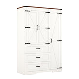 3 Door Armoire Wardrobe Closet Cabinet with 3 Drawers and Drawers, Farmhouse Bedroom Armoire with Hanging Rod and Adjustable Shelves, Large Capacity Storage Wardrobe Armoire for Bedroom, White DalyLuxa
