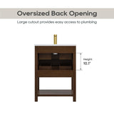 DELUXE LIVING 24 Inch Bathroom Vanity with Sink, Farmhouse Storage Cabinet with Drawers & Open Storage Shelf, Easy Assembly, Adjustable Feet, Walnut DELUXE LIVING