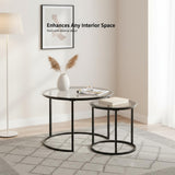 Round Nesting Coffee Table Set of 2, Modern Glass Nesting Tables, Stacking Minimalist End Table for Living Room Bedroom Small Space, Clear Tempered Glass and Black Cuizehua