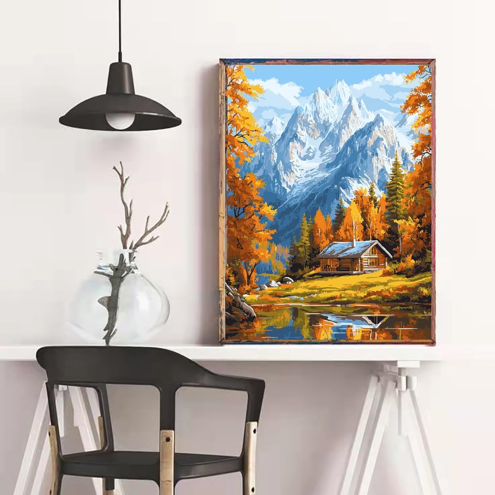 Diamond Art Kits for Adults, Autumn Snow Mountain Diamond Painting Kits for Adults 5D DIY Full Drill Diamond Dots for Gift Wall Decor and Relaxation Gem Arts 12x16 inch Eiazuiks