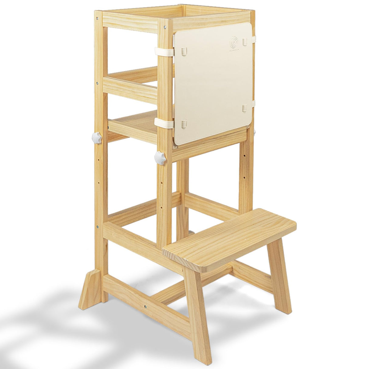 WOOD CITY Toddler Standing Tower, 3 Adjustable Heights Kids Kitchen Step Stool with CPC Certification, Equipped with Removable Safety Anti-Fall Net, Suitable for 18 Months and Up (Natural) WOOD CITY