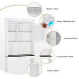 SUPER DEAL Over The Toilet Bathroom Storage Cabinet Freestanding Wooden Bathroom Organizer with Adjustable Shelves and Glass Door, White SUPER DEAL