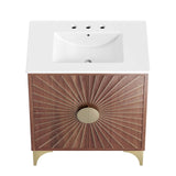 Modway Daylight Bathroom Vanity Cabinet with Ceramic Sink Basin, 30 Inch, White Walnut Modway