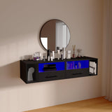 Homaterial Floating Nightstand with Charging Station and LED Lights, Floating Bedside Table with Drawers Wall Mounted Nightstands,for Bedroom Room, 21.3" x 11.8" x 10",Black Homaterial