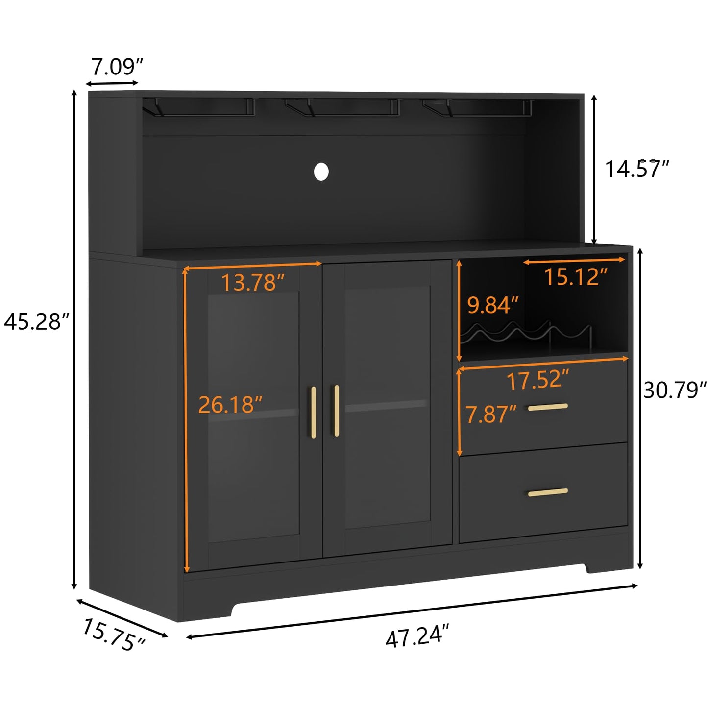 Auromie Wine Bar Cabinet with LED Light, Home Coffee Cabinet with Wine and Glass Rack, Kitchen Buffet Sideboard with Storage Cabinet&Drawers, Modern Liquor Cabinet for Living Room Dining Room - WoodArtSupply