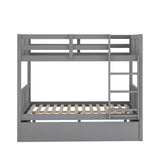 Rockjame Full Bunk Bed with Trundle, Wood Full Over Full Bunk Bed Frame with Ladder and Safety Rail, Space Saving Design Bedroom Furniture (Gray) Rockjame