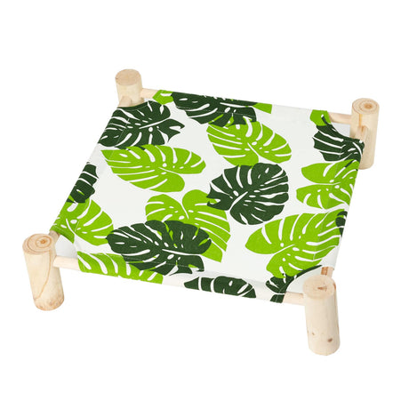 Patas Lague Cat and Dog Hammock Bed Small Dog Bed, Wooden Cat Elevated Cooling Outdoor Bed for All Seasons, Cat Beds for Indoor Cats, Cat Cots Furniture Pet Bed Puppy Bed(Monstera Leaf) Patas Lague