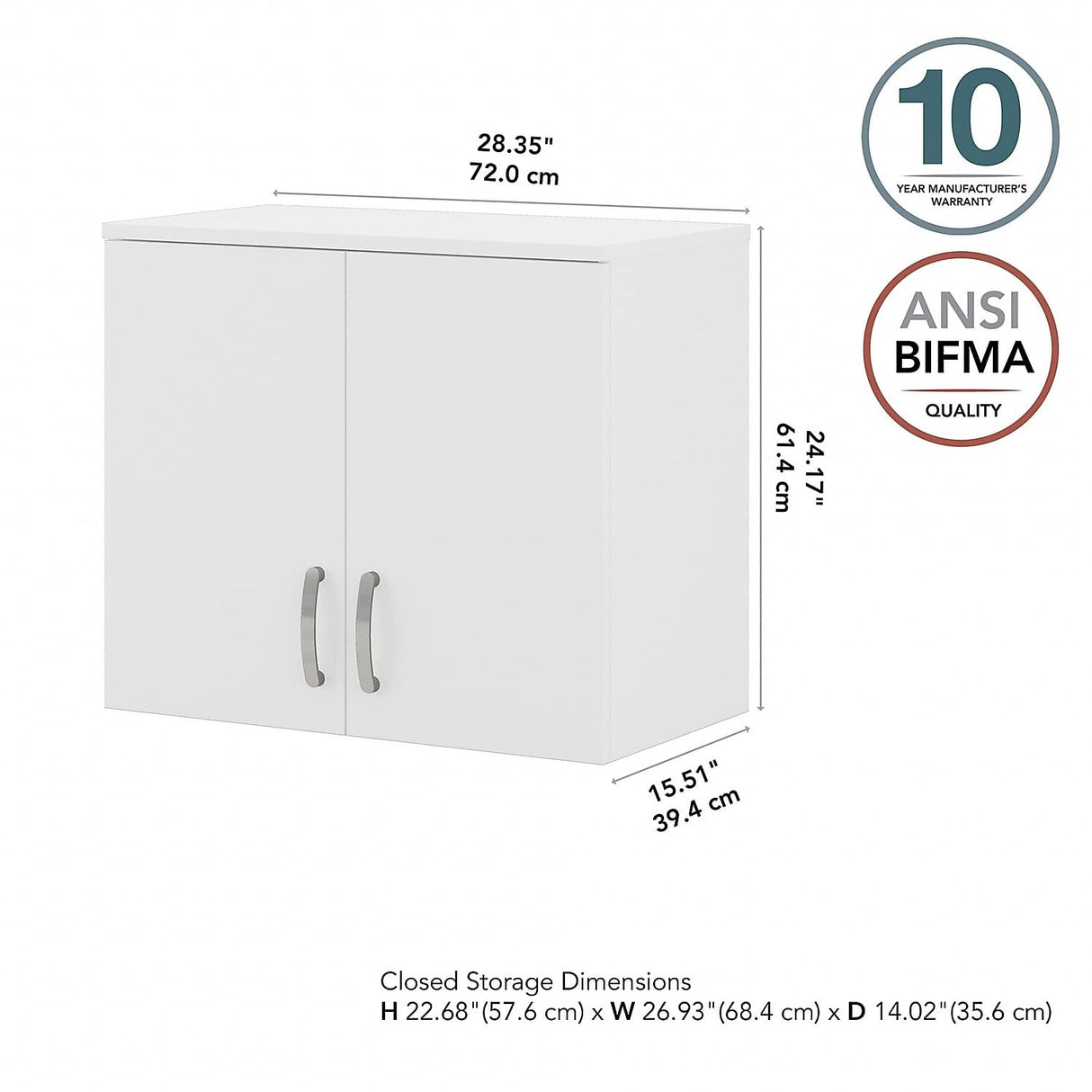 Bush Business Furniture Universal Wall Cabinet with Doors and Shelves in White, Versatile Home Organizer, Office Storage Unit and Adjustable Shelving Bush Furniture