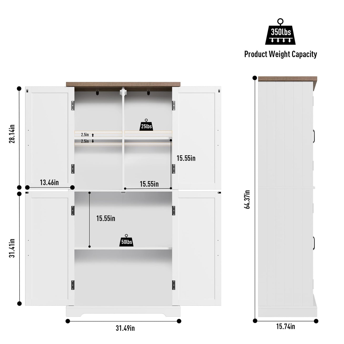 HOSTACK 64" Pantry Cabinet, Tall Kitchen Pantry Storage Cabinet, Modern Farmhouse Bathroom Storage Cabinet, Large Bookcase, 4 Doors|Adjustable