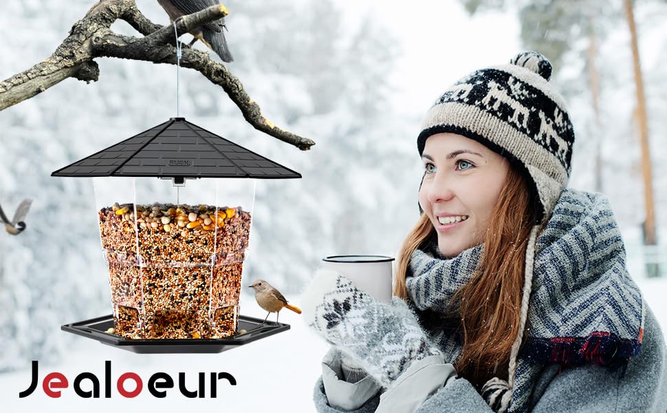 Jealoeur Bird Feeders for Outdoors Hanging Bird Feeder Wild Bird Seed, Black Jealoeur