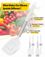 Pack of 2 Silicone Solid Turner, Non Stick Slotted Kitchen Spatulas, High Heat Resistant BPA Free Cooking Utensils, Ideal Cookware for Fish, Eggs, Pancakes(White) BUNDLEPRO