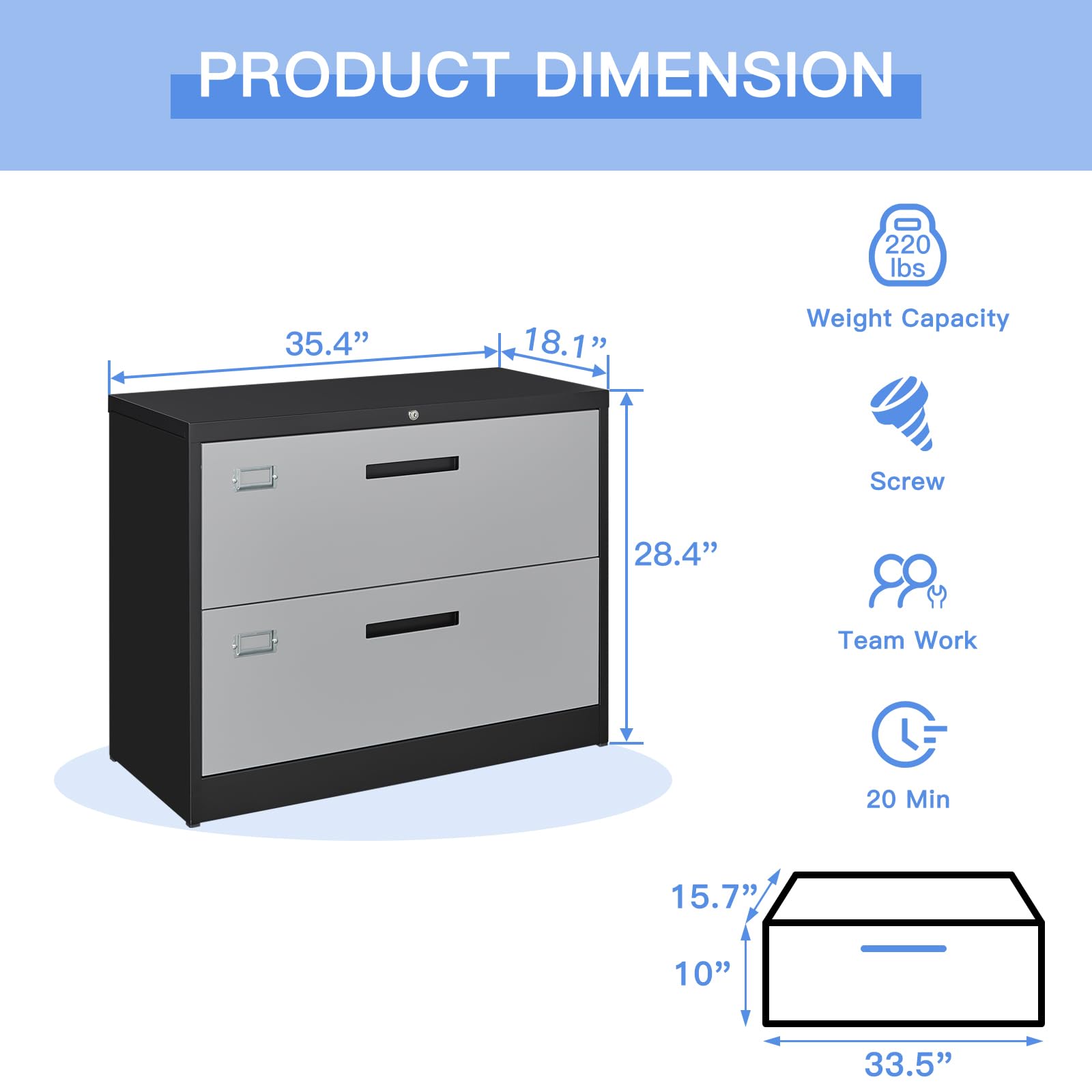 Yizosh 2 Drawer File Cabinet with Lock, Filing Cabinet for Home Office, Metal Locking Office File Storage Cabinet with Drawers, Lateral Filing Cabinet Organizer for Letter/Legal/F4/A4 - WoodArtSupply