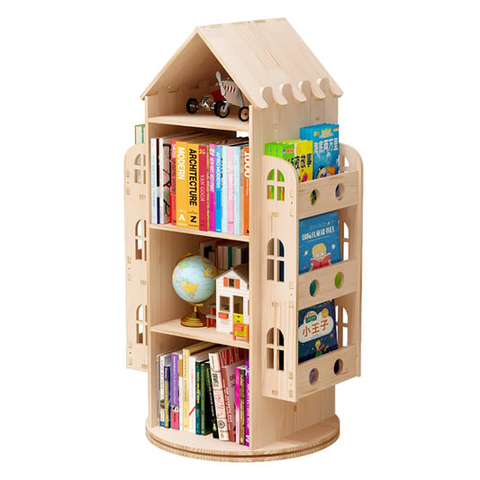 Bear Qiaqia 360° Rotating Children's Bookshelf - Wooden Storage Rack for Kids’ Books and Toys - WoodArtSupply