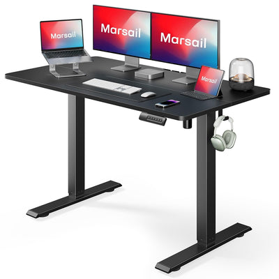 Marsail Electric Standing Desk, Adjustable Height, 48 x 24 Inch Sit Stand Desk for Home Office, Computer Desk with 3 Memory Presets, Headphone Hook, Black