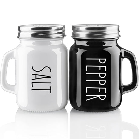 Salt and Pepper Shakers Set, ZOSUJO 4 oz Cute Salt Pepper Shaker, Kitchen Decor for Home Restaurants Wedding, Glass Black White Shaker Sets with Stainless Steel Lids ZOSUJO