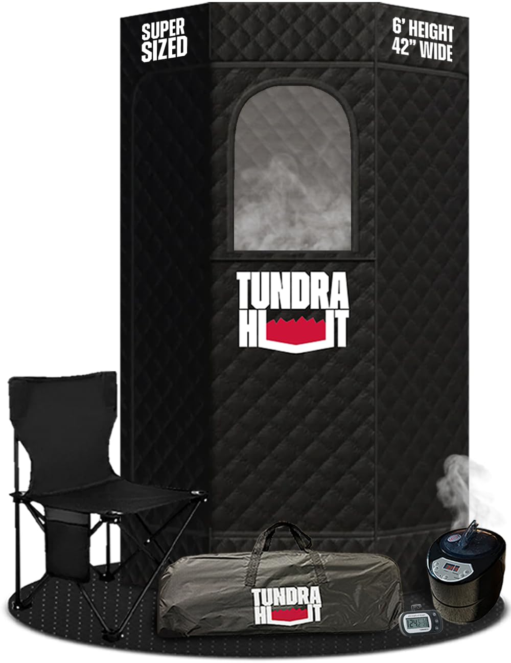 TUNDRA HUT XL Portable Home Sauna for Wellness & Relaxation | Steam-Heated Hexagon Model | 60-Min Rapid Steam Room Generator, Floor Mat, Towel, Chair & More | 2-Min Setup | USA Athlete Founded (THSX1) TUNDRA TRIBE