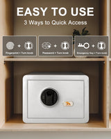 TIGERKING Biometric Fingerprint Home Safe, 1.2 Cubic Feet Digital Security Safe Lock Box, Quick-Access Small Safes for Cash, Jewelry, Handgun, Document, White TIGERKING