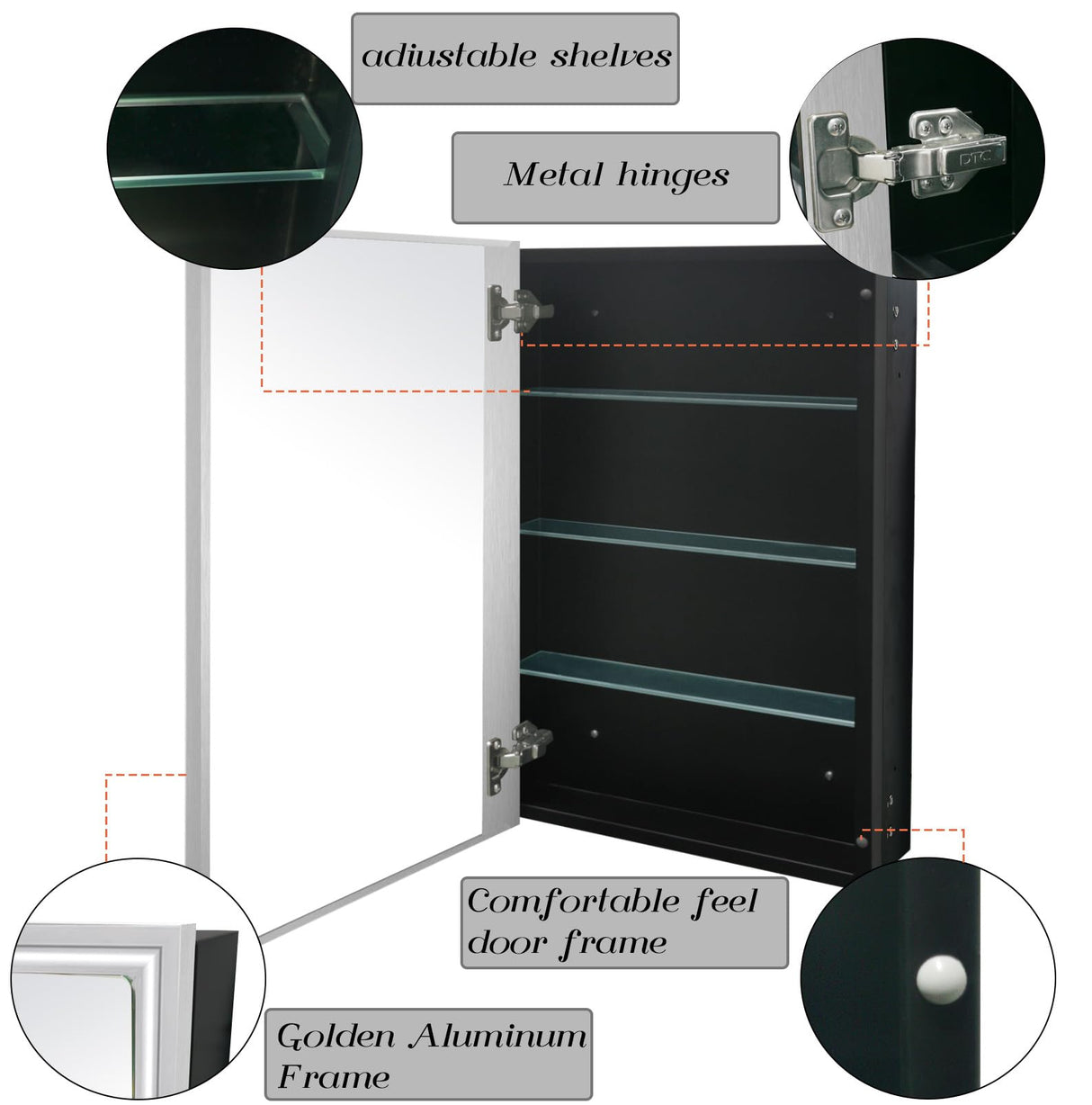 FOMAYKO Modern Medicine Cabinet Mirror Storage for Bathroom Bedroom Surface/Recessed Mount with 3 Shelves (16"x26", Brushed Silver) FOMAYKO