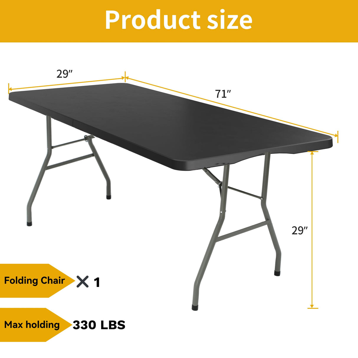 DWVO 6FT Folding Table, Heavy Duty Folding Tables with Carrying Handle, HDPE Fold up Table for Outdoor Camping Picnic Parties, Indoor Events (Black) DWVO