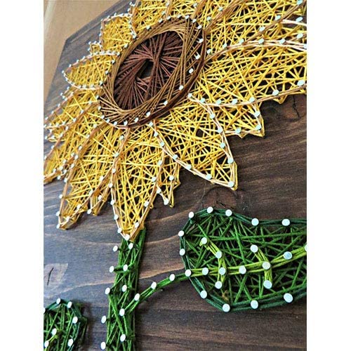 String of the Art Sunflower String Art Kit, American Made DIY Craft Kit for Adults, Stained Pine Wood (16" x 12"), Embroidery Floss, for Beginner to Advanced Crafters, Craft a Handmade Gift String of the Art