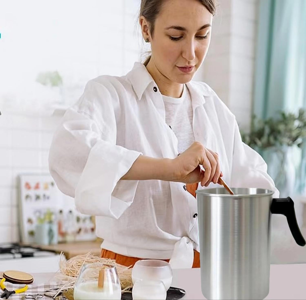 Candle Making Pouring Pot 3L Candle Wax Melting Pot Large Candle Pouring Pitcher Heat-Resistant Handle Dripless Pouring Spout Candle Jars, Wicks, Stickers Wicks Holders Large Candle Pouring Pot Phinicco