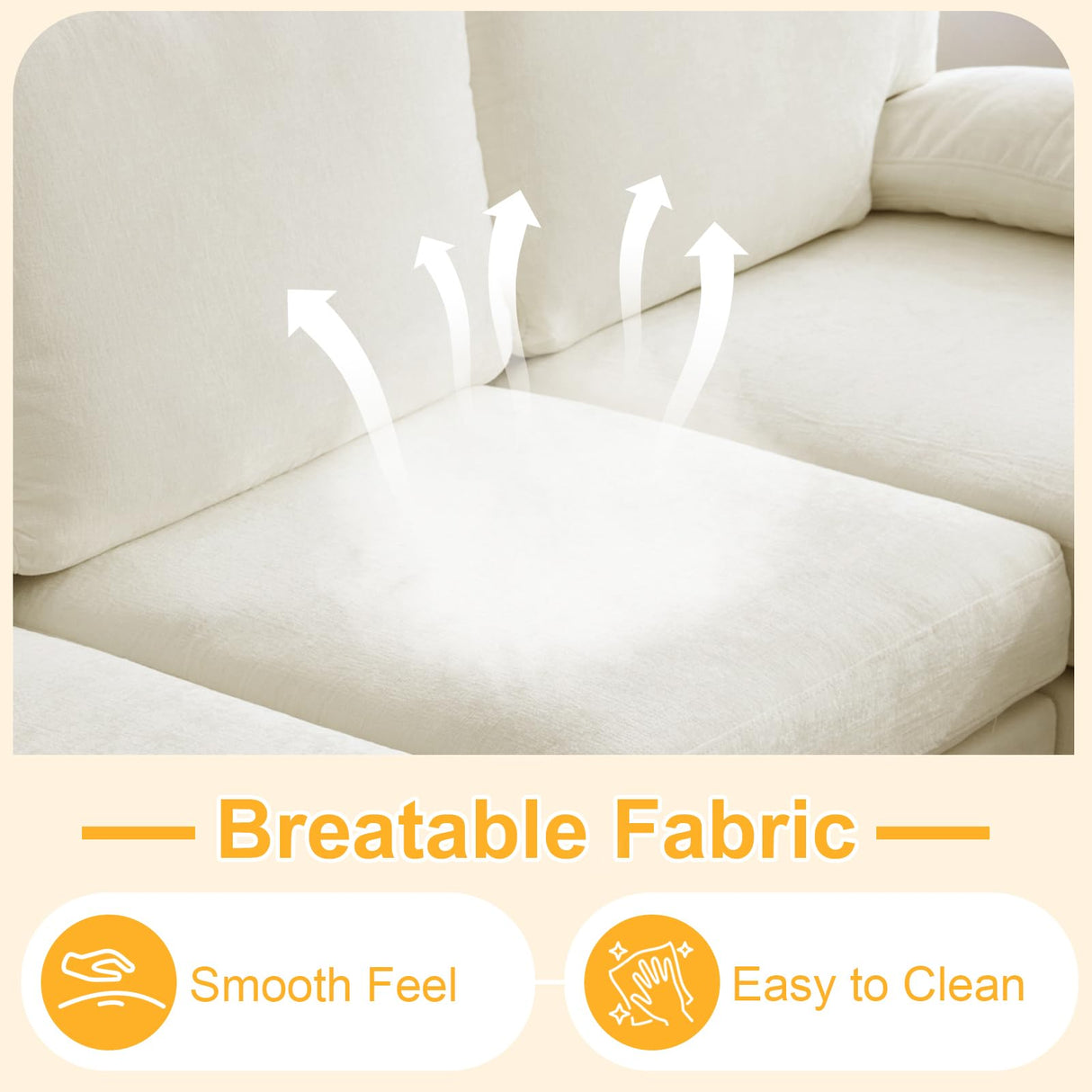 Karl home U-Shape Sectional Sofa Couch 111" Modern 4-Seat Sofa with Chaises Chenille Fabric Upholstered Covertible Couch with Wood Grain Legs for Living Room, Reception Room, Apartment, Beige Karl home