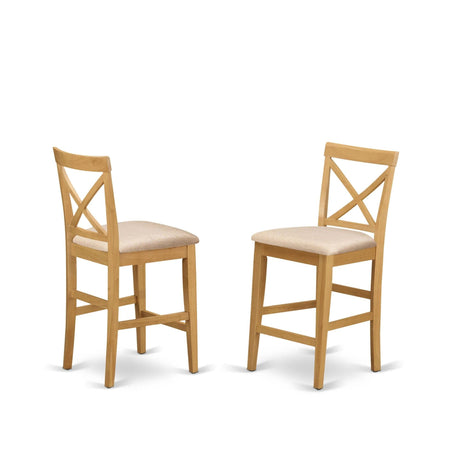 East West Furniture PBS-OAK-C Pub Counter Stool Bar Chair - Linen Fabric Pub Height Wooden Chairs, Set of 2, Oak East West Furniture