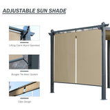 BPS 12' x 20' Outdoor Pergola with Retractable Shade Canopy, Dark Gray Matte Aluminum Frame, 2 Pieces Roller Shade Curtain, Grape Trellis Pergola for Patio Backyard and Deck - Khaki BPS