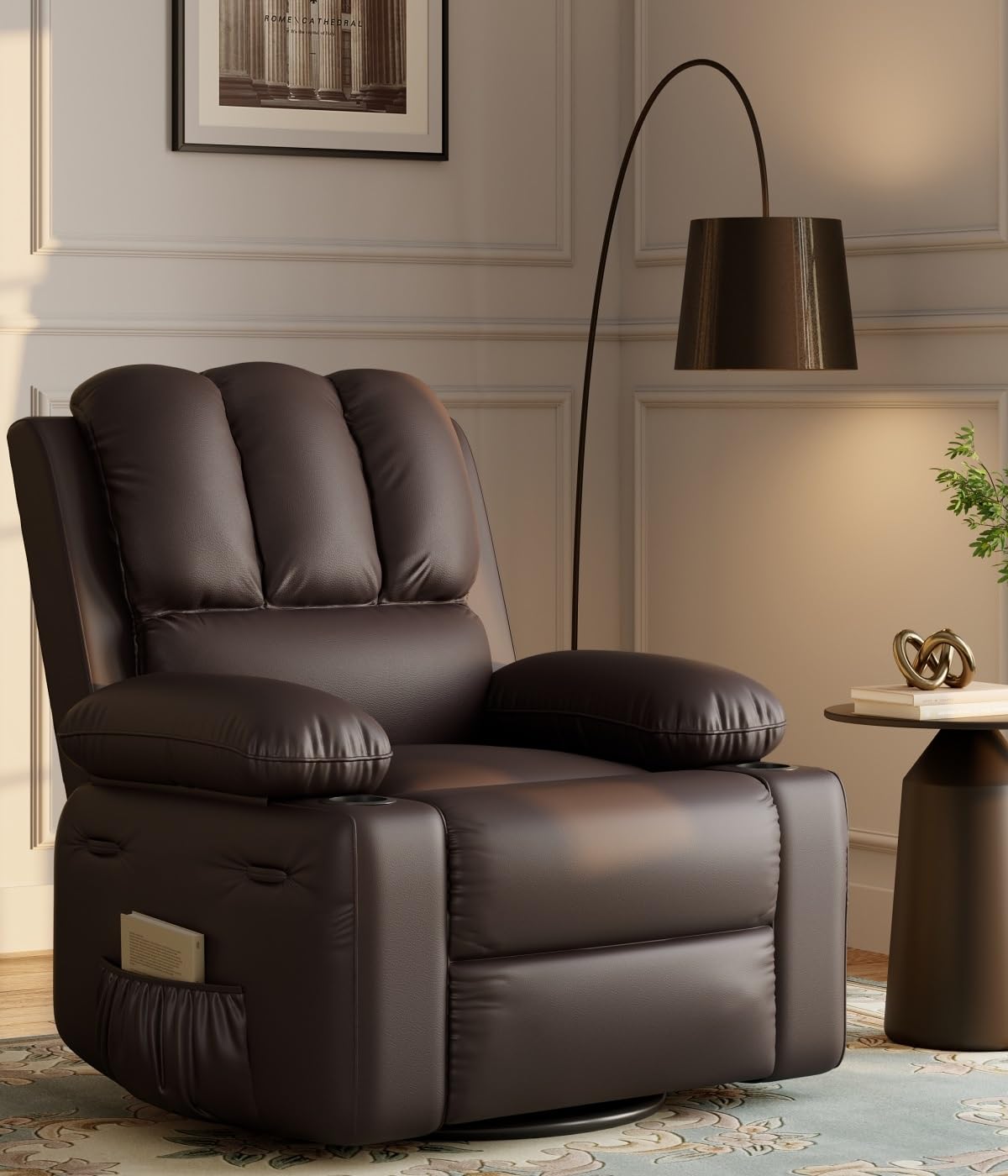 GarveeHome Recliner Chairs, Classic Manual Leather Recliner, Home Theater Seating with Lumbar & Arms Support for Living Room, Bedroom and Nursery - Espresso Brown GarveeHome