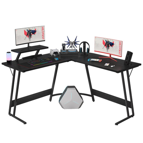 Homall L Shaped Gaming Desk Computer Corner Desk PC Gaming Desk Table with Large Monitor Riser Stand for Home Office Sturdy Writing Workstation (Classical Black, 51 Inch) Homall