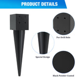 POSTYBAY 2 Pcs 4"x4" Fence Post Anchor Ground Spike 16"(Actual 3.6"x3.6") Heavy Duty Metal Fence Post Anchor with Black Powder-Coated for Deck,Fence,Porch,Railing,Mailbox POSTYBAY