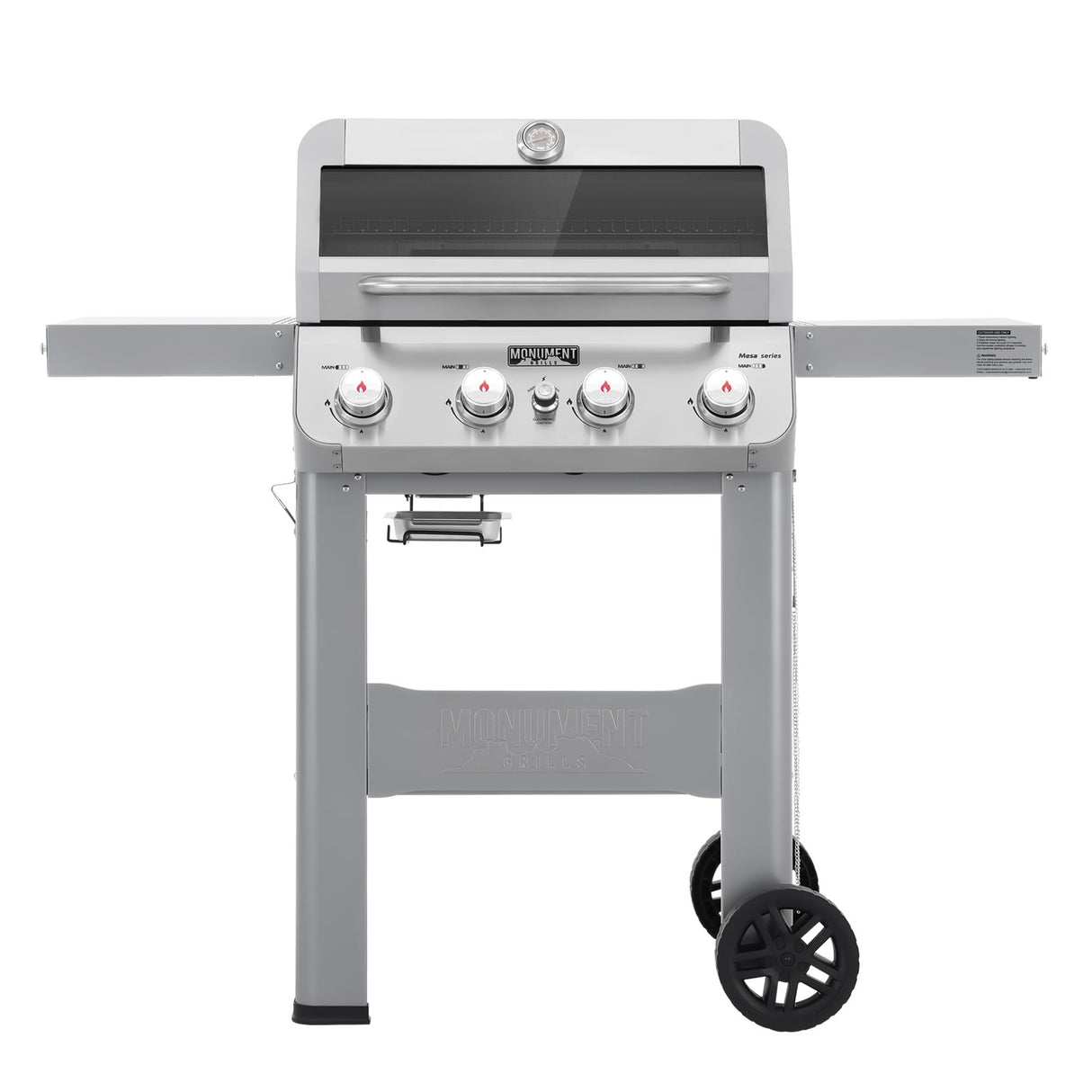 Monument Grills 4-Burner Liquid Propane Gas Grill, Silver Stainless Steel Grill Outdoor Patio Garden Barbecue Grill with Clearview® Lid and One Foldable Shelves, Mesa400MF Monument Grills