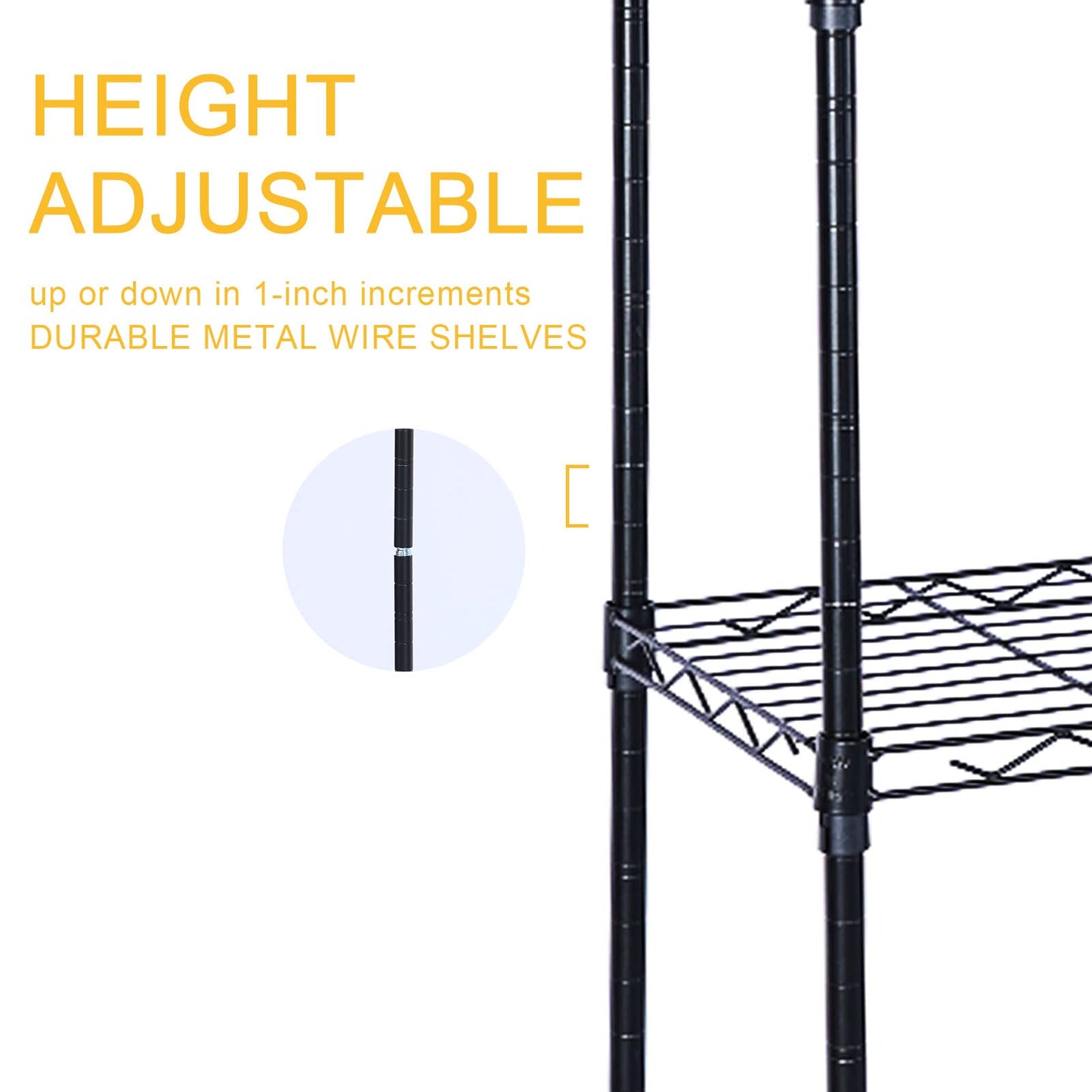 Simple Deluxe Heavy Duty 6-Shelf Shelving with Wheels, Wire Shelving with Hanging Hooks, Adjustable Storage Units, 17.32" D x 11.42" W x 64.96" H, 6 Tier, Black